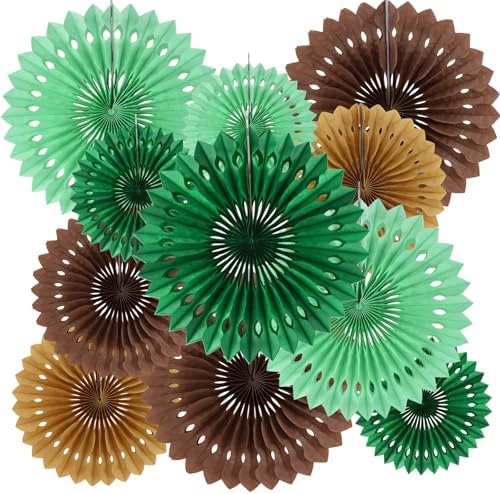 BEISHIDA Honeycomb Round Paper Fans Green Brown Hanging Party Decoration by Beishida