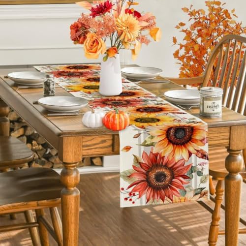 RABUSOFA Fall Table Runner 13x120 Inch Sunflower Fall Decor for Home - Image 3
