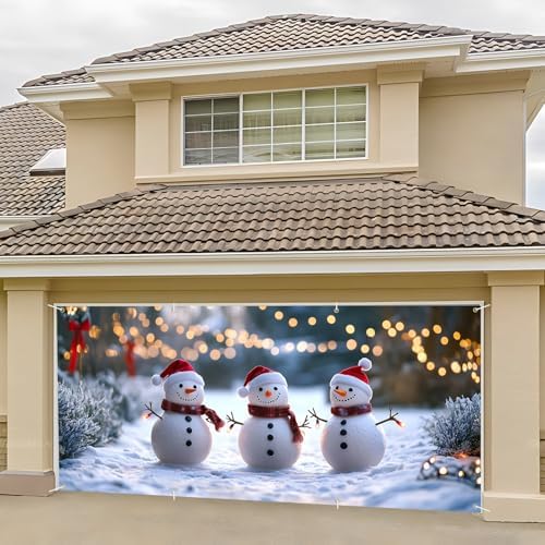 6 x 13 ft Christmas Garage Door Decorations Merry Christmas decorations Xmas Garage Door Cover, Happy New Year Hanging Banner for Home,Outdoor,Indoor,Party (Three Snowmen, 6 x 13 ft) - Image 4