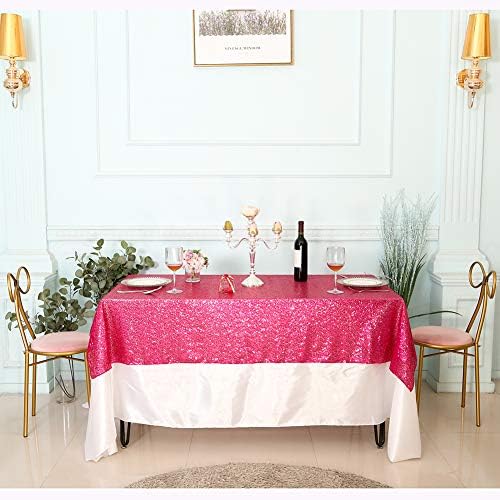 Eternal Beauty Hot Pink Sequin Tablecloth 60 x 102-Inch Sparkly Overlay Rectangle Glitter Table Cover for Wedding Party Birthday Decoration - Image 4