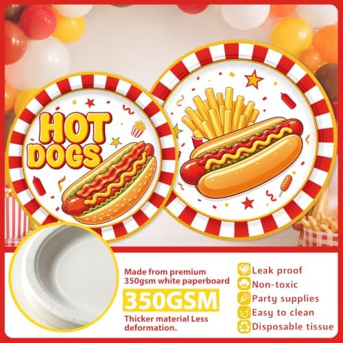 NeoRov 298 Pcs Hot Dog Party Decorations Tableware Balloon Arch Set - Image 3