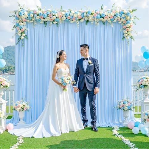10x10 Baby Blue Backdrop Curtain for Baby Shower Parties Wrinkle Free Light Blue Curtains Backdrop Drapes Fabric Decoration for Birthday Party Photography 5ft x 10ft,2 Panels by Tao-GePartyDecorations