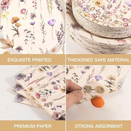 Vintage Wildflower Paper Plates Napkins party Supplies,Serve 60 - Image 3