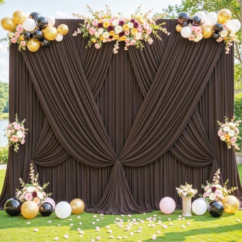 10 Panels Brown Backdrop Curtain for Parties Wedding Wrinkle Free Brown Photo Curtains Backdrop Drapes Fabric Decoration for Birthday Party Baby Shower 50ft(W) x 10ft(H) - Image 4