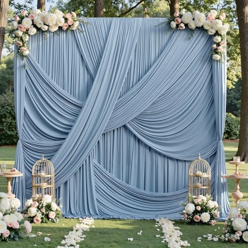 50x12 ft Dusty Blue Backdrop Curtains for Weddings, Birthdays and Photos by PartyVillage