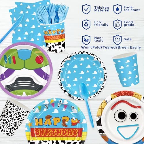 171pcs Toy Birthday Party Supplies Include Paper Plates Napkins Cups Banner - Image 3