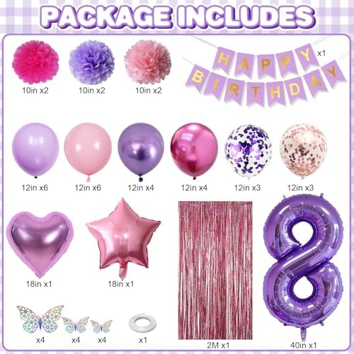 Pink Purple 8th Birthday Party Decoration for Girls Number 8 Princess Decor - Image 3