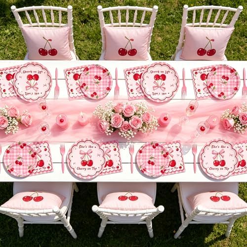REDWORD Cherry Birthday Decorations, 96Pcs She's The Cherry On Top Party Plates Napkin for Cherr y Theme Girl Birthday Baby Shower Party Decorations-Serves 24 - Image 6