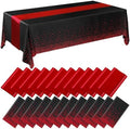 Breling 8 Pack Black and Red Tablecloths and Satin Runners Set by Breling