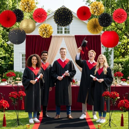 ADLKGG 14 Pcs Red Black Gold Party Decorations, Paper Fans Lanterns Pack - Image 3