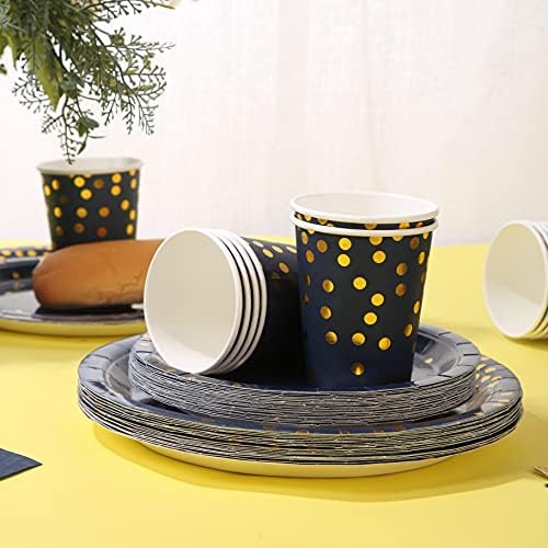 168Pcs Navy Blue Plates and Napkins Party Supplies, Blue Paper Plates Serve 24, blue and Gold Party Decorations, for Birthday, Fathers Day, Graduation, 4th of July - Image 6