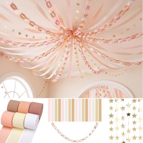 Frienda Paper Chain Strips Streamers Garland Set, Dusty Rose, Colorful by Frienda