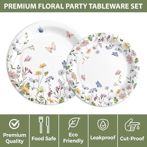 AUDREE Party Plates and Napkins, Wildflower 96 Pack - Set for 24 Guests - Image 3