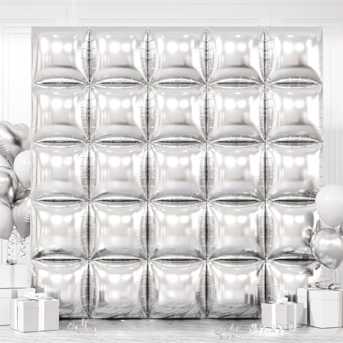 25PCS Silver Square Foil Balloons Wall Backdrop by FEYG