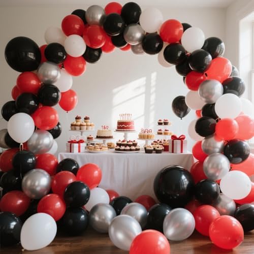 412Pcs Red Black and White Balloon Garland Arch Kit,18 12 10 5 Inch Different Size Red Black White Balloons for Shower Birthday New Year Graduation Wedding Racing Car Poker Party Decorations - Image 5
