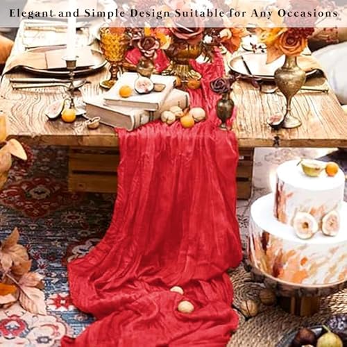 6 Pack Red 10FT Cheesecloth Table Runner Rustic Gauze Fabric Cheese Cloth Table Runner for Wedding Bridal Baby Shower Table Decor Boho Sheer Birthday Party Table Decorations 20 x 120 Inch Long - Image 7
