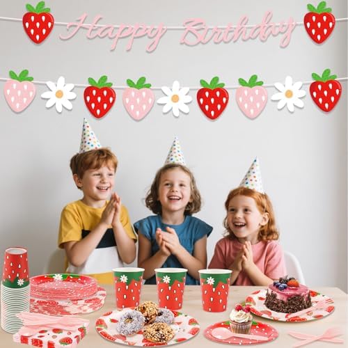 Strawberry Birthday Party Supplies Kit, Disposable Tableware, Serves 25 - Image 5