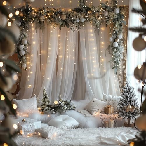 Tulle Backdrop Curtains with Lights Sheer White Curtain Backdrop 30x10ft - Image 7