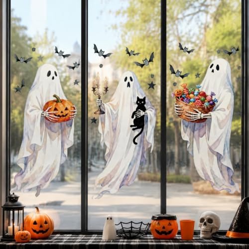 Halloween Window Clings Decorations Ghost Pumpkin Bat Window Stickers Static Spooky Glass Window Sticker Decals for Home Office Classroom Party Haunted House Seasonal Decor 3 Sheets - Image 2