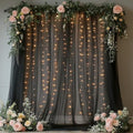 Tulle Curtain Backdrop with 300 LED Fairy Lights for Parites Wrinkle-Free Sheer Curtain Drapes Photo Back Drop for Wedding Baby Shower Bridal Shower Birthday Dance Home Décor- 10ft×10ft, Black by HOLITS