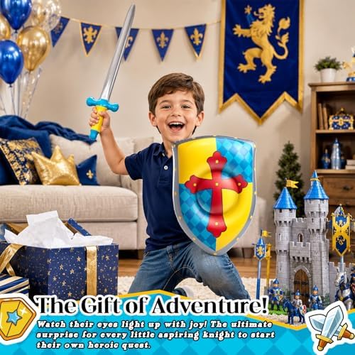 Poen 12 Pcs Inflatable Sword and Shield Medieval Knight Party,Cross - Image 6