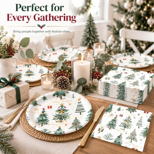 50PCS Happy Birthday Plates and Napkins, 7inch Colorful Dots Cake Dessert Plates Disposable Paper Dinnerware Set Party's Supplies Decorations (Xmas, 7 Inch) - Image 5