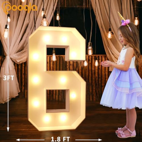 Pooqla 3 FT Marquee Numbers, Light Up Number 6 6th Birthday Decorations - Image 5