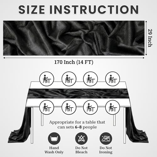 Pack of 5 Chiffon Table Runners 29 x 120 Inch, 14FT Long - Black - Image 3