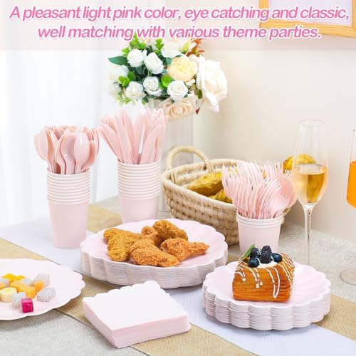 Newtay 350 Pcs Light Pink Scalloped Paper Plates and Napkins Party Supplies - Image 5