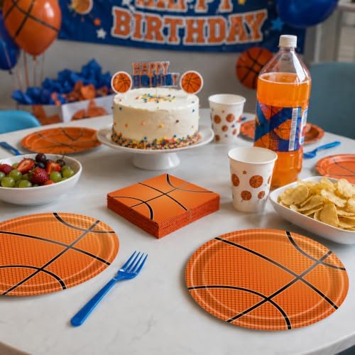 72 Pcs Basketball Plates Napkins and Forks Set, 7 Inch, Serves 24 Guests - Image 4