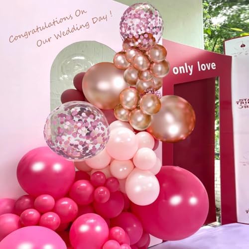 MEBAY Rose Red Pink Champagne Balloon Arch Garland Kit, 146 Pcs Hot Pink Confetti Rose Gold Tender Pink White Balloons for Graduation Birthday Party Baby Shower Wedding Decorations - Image 3