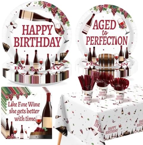 170 Pcs Aging Like Fine Wine Birthday Party Supplies Serves 24 by Greencian