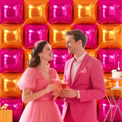 NISOCY 25PCS Rose Red and Orange Square Foil Balloons Wall Backdrop - Image 6