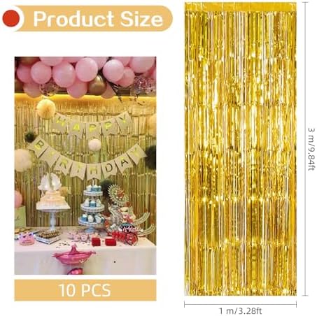 10 Pack Gold Foil Curtain Backdrop 3.2ft x 9.8ft Metallic Tinsel Foil Fringe Curtains Streamer Photo Booth Backdrop for Birthday Party Engagement Bachelorette Party Decorations (Gold) - Image 3