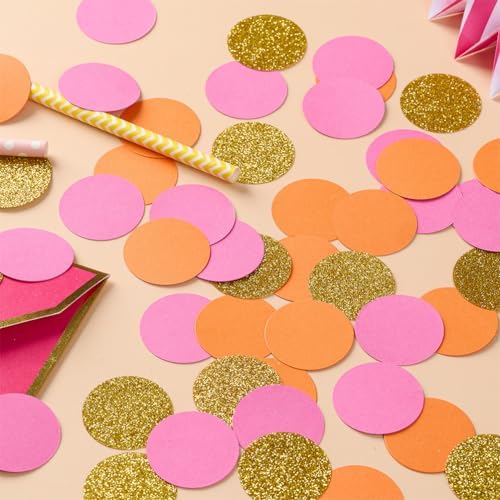 MOWO Hot Pink Orange and Gold Confetti Table Decoration, 1.2'', 200pc - Image 2