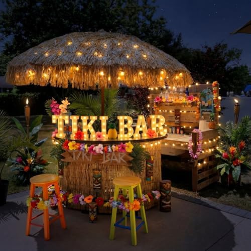 Honoson 7 Pcs Hawaiian Luau Tiki Party Decoration Tiki Bar LED Light Sign - Image 2