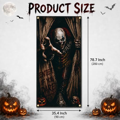 Halloween Creepy Clown Door Banner 35.4 x 78.7 Inch Polyester Door Cover, Horror Circus Entrance Decoration for Front Door Porch Entryway Haunted House, Halloween Home Decor - Image 2