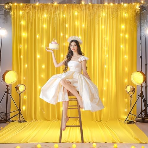 20x10FT Yellow Backdrop Curtains with Lights for Parties,Wrinkle Free Wedding Photo Backdrop Curtains for Baby Shower Birthday Ceremony Reception Home Party Decorations-5ft x 10ft,4 Panels - Image 7