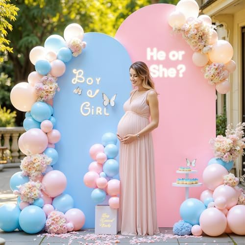 7.2FT 6FT Arch Backdrop Cover for Wedding, Set of 2 Stretchy Spandex Fitted Arch Stand Cover for Gender Reveal Baby Shower Party Decor, Chiara Backdrop Cover with Double-Sided Design(Pink, Blue) - Image 2