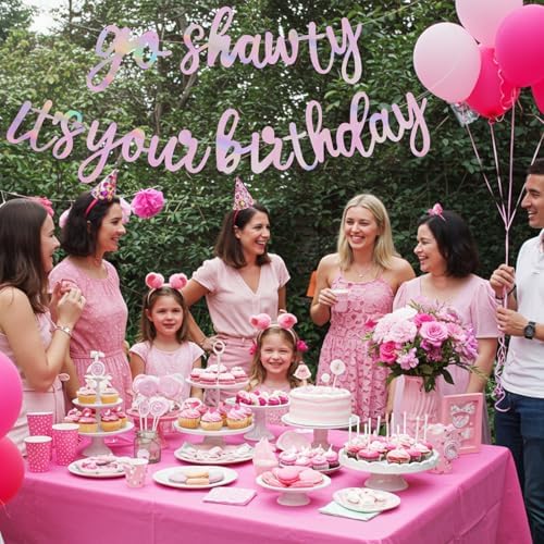 BEISHIDA Rainbow Pink Pre-Strung Go Shawty It's Your Birthday Banner Decor - Image 4