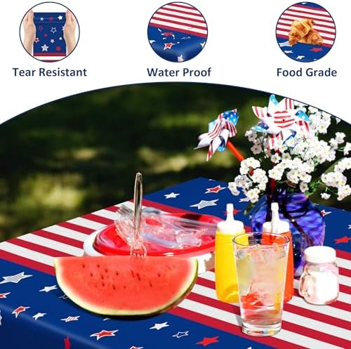QZYL 2 Pack 4th of July Tablecloth, 54" x 108" American Plastic Table Cover, Disposable Red White Blue Tablecloths Fourth of July Table Cloth, Patriotic Party Supplies Independence Day Decorations - Image 3
