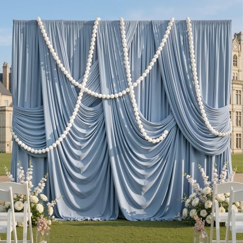 50ftx10ft Wrinkle Free Dusty Blue Backdrop Curtains for Parties, 10 Panels 5x10ft Silky Polyester Photo Backdrop Drapes Back Drop Cloth Drapery for Wedding Birthday Photography Background by CO-AVE