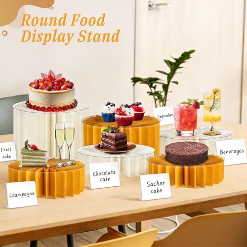 6Pcs Buffet Risers, Food Risers for Table, Foldable Cake Display Stands, Tall Cardboard Cupcakes Stand for Show Catering Desserts Jewelry Wedding Birthday Party Decoration (Yellow White) - Image 5