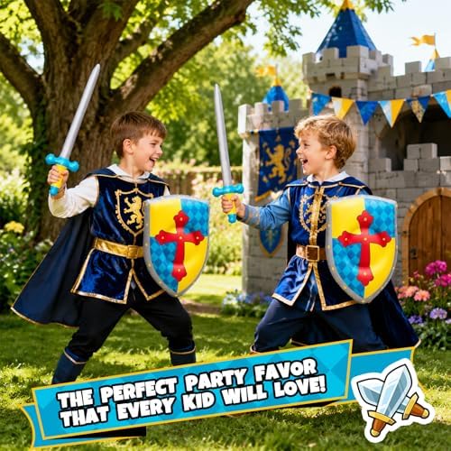 Poen 12 Pcs Inflatable Sword and Shield Medieval Knight Party,Cross - Image 4