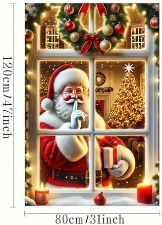 BlissYard Santa Claus Tree Christmas Window Banner 31x47 Cloth - Image 5