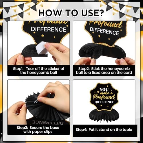 9Pcs Happy Work Anniversary Decorations Black Gold Happy Workiversary Table Honeycomb Centerpieces Office Anniversary Party Table Topper Decor for Employee Worker Anniversary Appreciation Supplies - Image 7