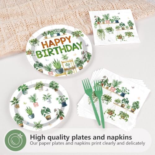 96 Pcs Greenery Plants Birthday Party Decorations, Serves 24 - Image 4
