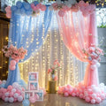 Pink Blue Sheer Tulle Backdrop Curtains with Lights String for Gender Reveal Baby Shower Decorations for Boy or Girl Birthday Party Photo Shoot Backdrop Background Decorations 2 Panels 5×8ft by Suppromo