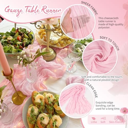 18 Pack Light Pink Cheesecloth Table Runner 17x108 Inches Boho Home Decor - Image 3