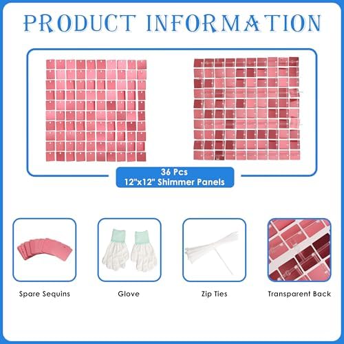 Matte Pink Shimmer Wall Backdrop, 36pcs Sequin Panels - Image 2